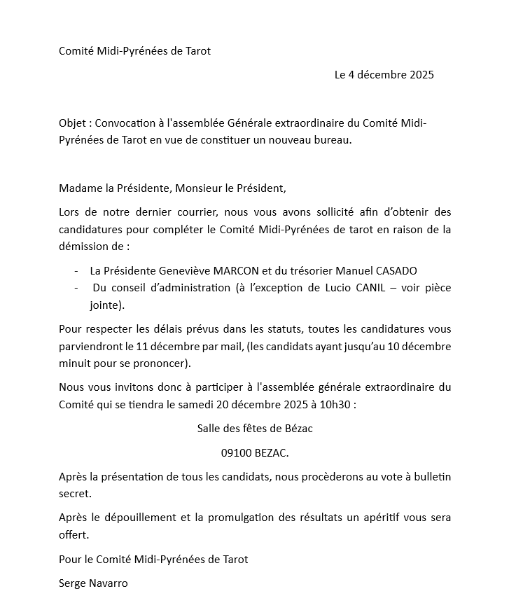 Convocation AG extraordinaire