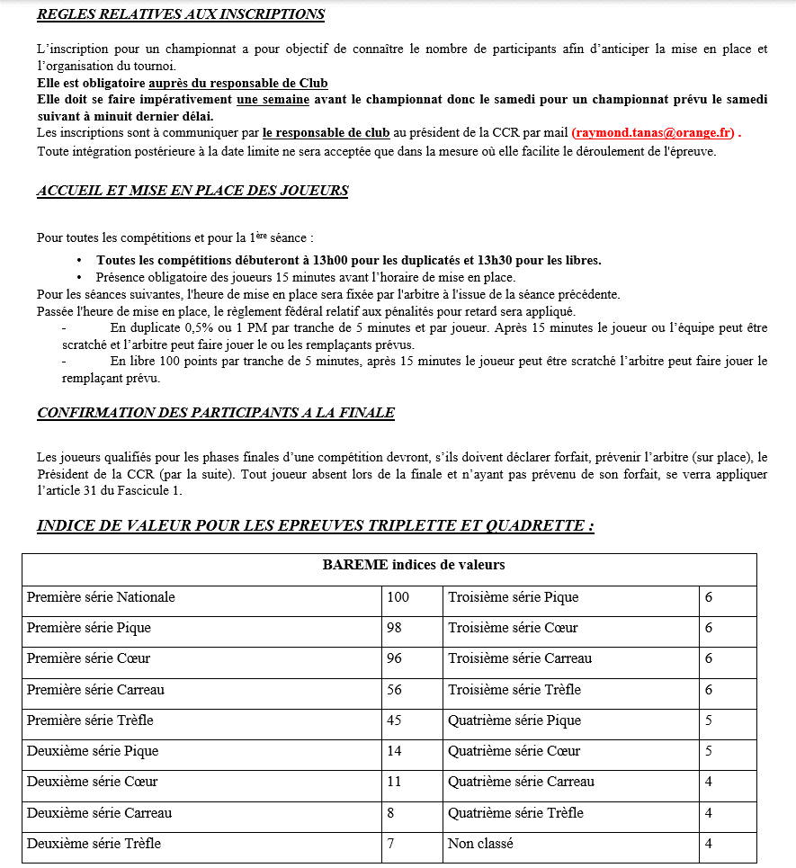 Regles relatives aux inscriptions