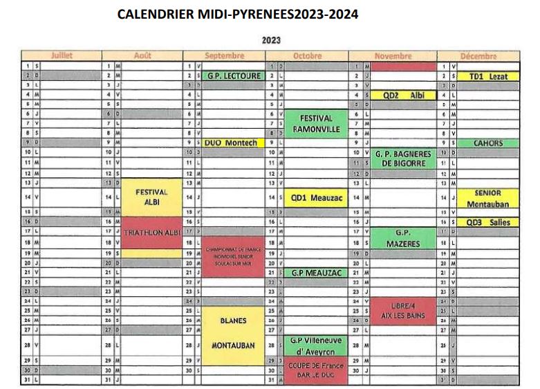 Calendrier Pyrénées 2024