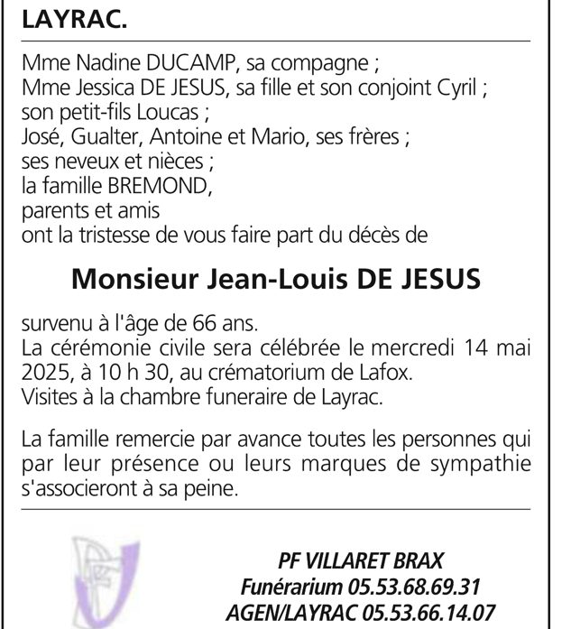 Avis deces De Jesus J.L